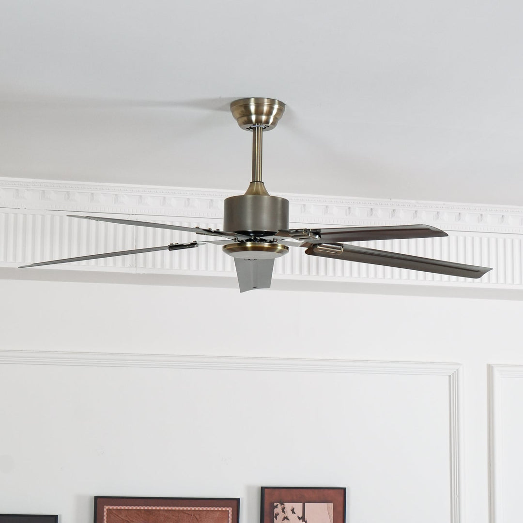 Detailed shot of the modern ceiling fan mounting bracket and canopy
