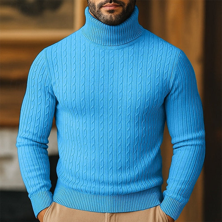 Sleeve and cuff detail of mens winter fashion turtleneck sweater