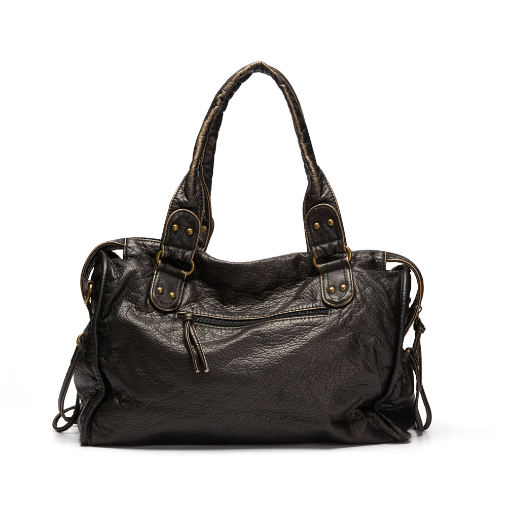 Chic black purse showcasing premium textured leather design