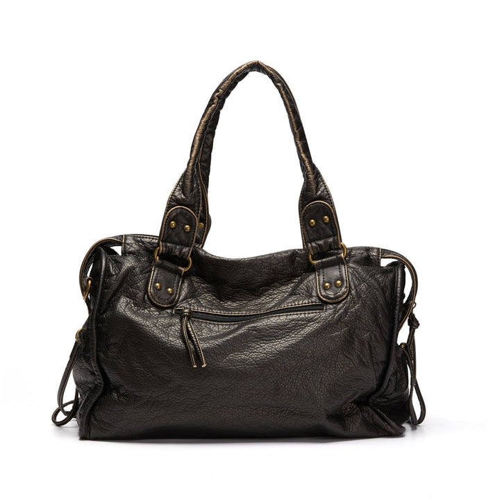 Chic black purse showcasing premium textured leather design