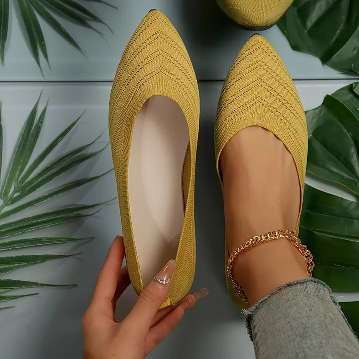 Lightweight knit ballet flats for women displayed from top angle