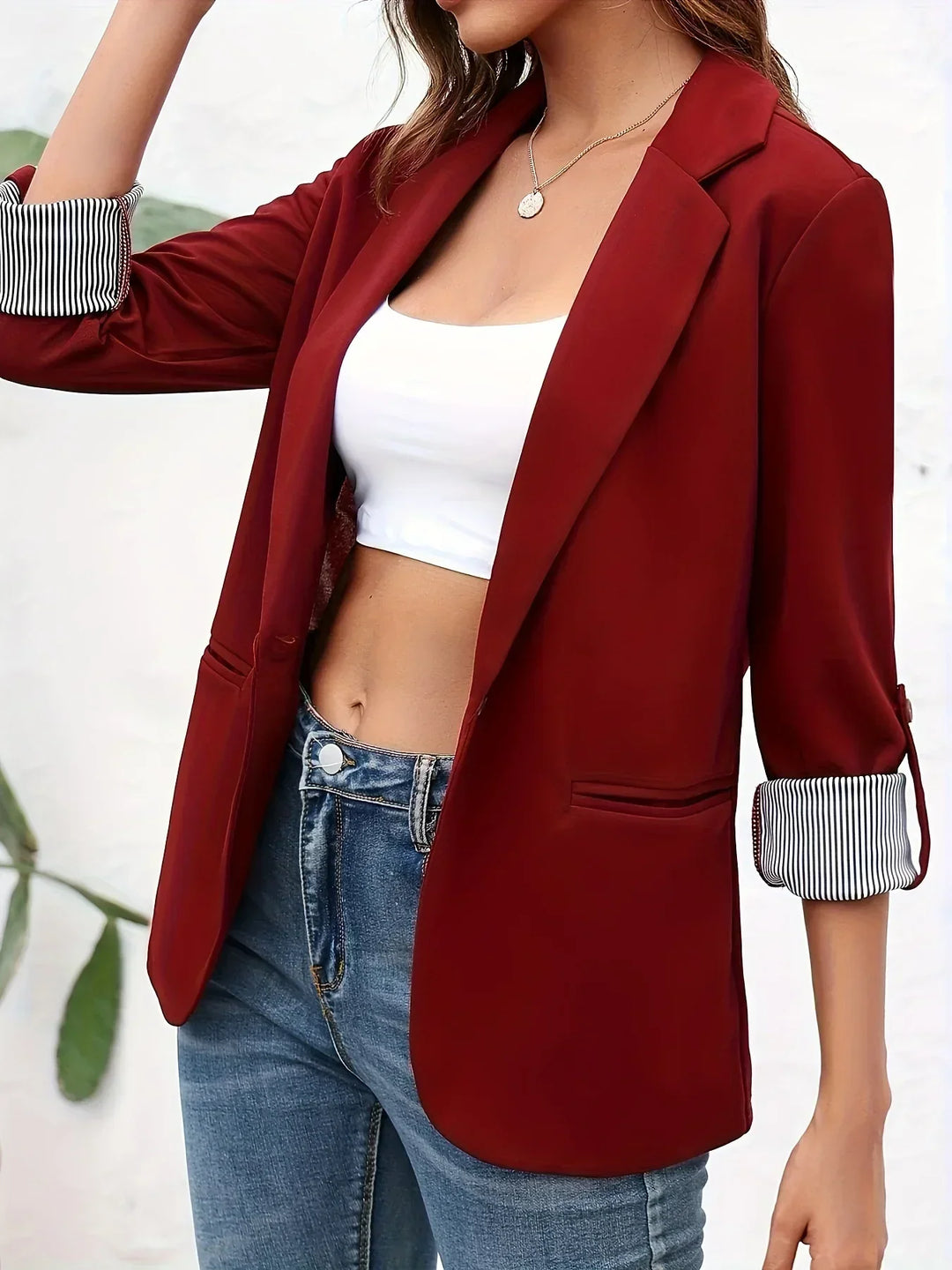 Professional outerwear jacket paired with office skirt