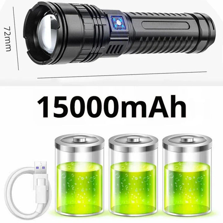 Durable rechargeable 10000 lumen LED flashlight set with camping gear and accessories