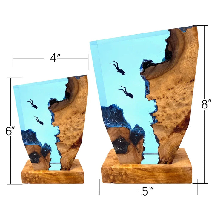 USB powered ocean resin night light illuminating a dark room with coastal vibes