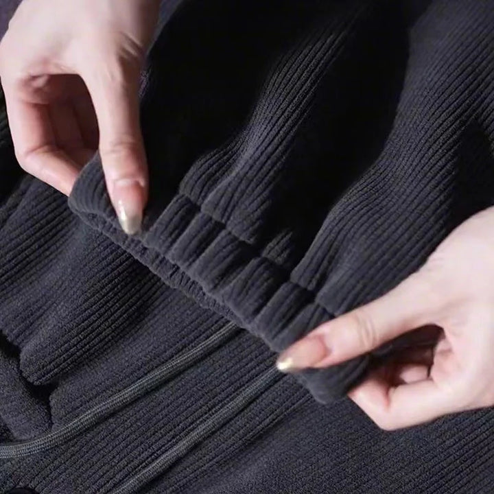 Soft fleece inside detail of womens warm winter sweatpants