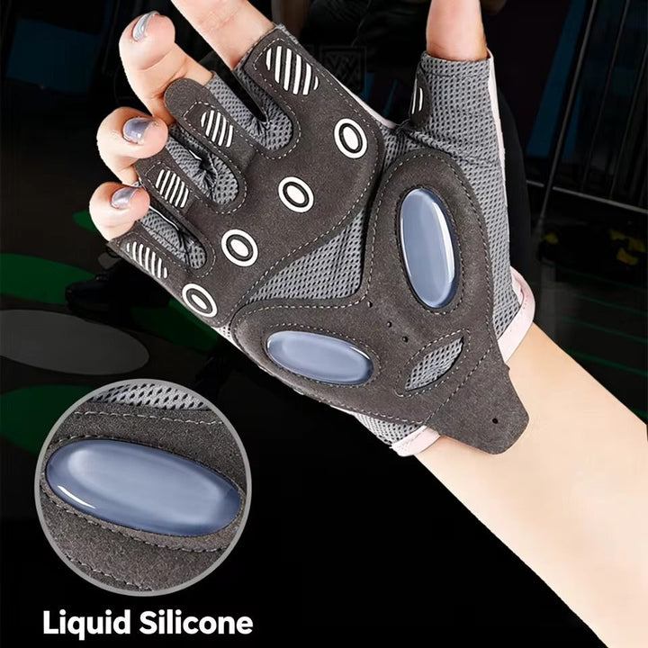Workout gloves for gym training worn on hands, highlighting ergonomic grip and padding