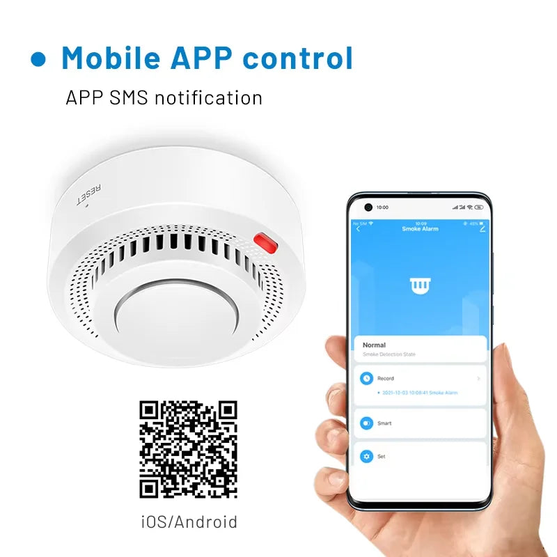 Wireless fire alarm and heat sensor with LED indicator light for home security