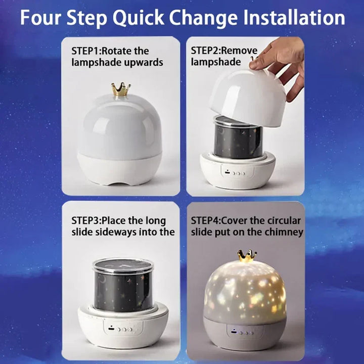 Kids starry night light and ocean projector showing colorful nebula and stars in a dark bedroom