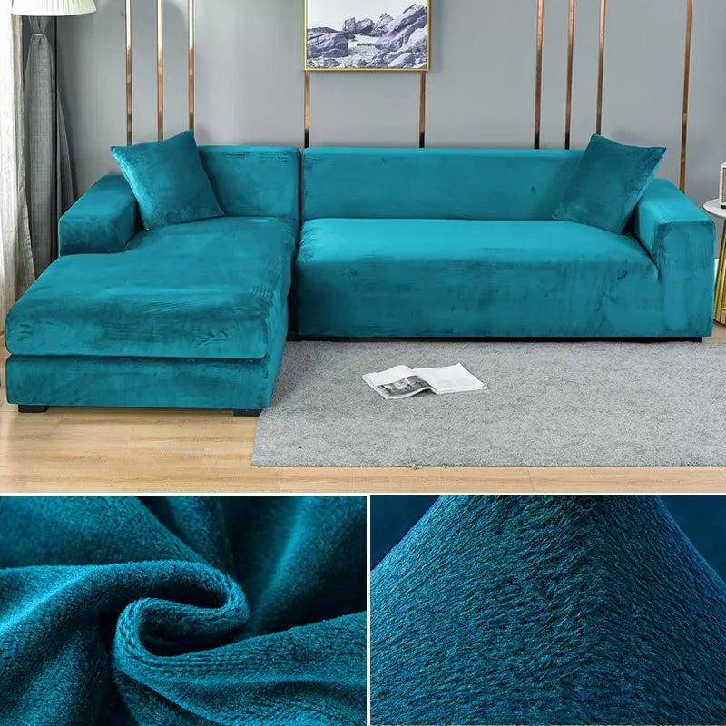 Full coverage furniture slipcover shielding entire sofa from dust and stains