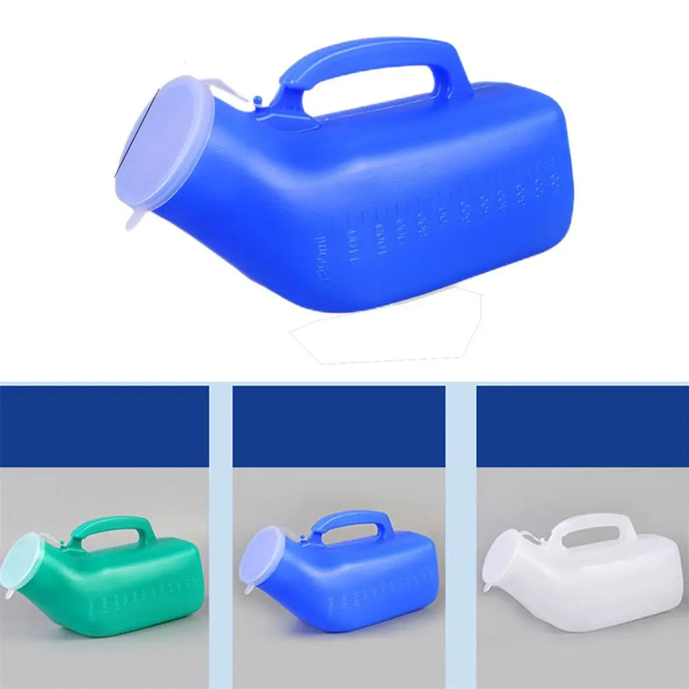 Portable 1200ml urinal bottle in blue colour with measurement markers