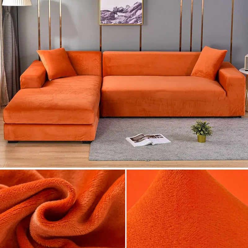 Flexible couch cover showing elastic bottom hem for secure fit
