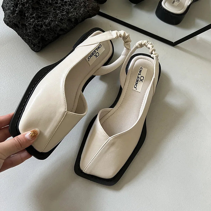 Top view of casual square toe shoes for women displaying cushioned insole