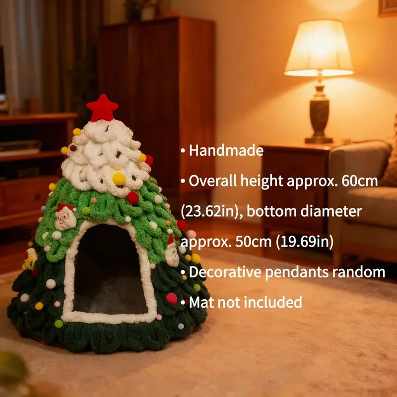 Soft plush Christmas tree pet house for cats and small dogs in green