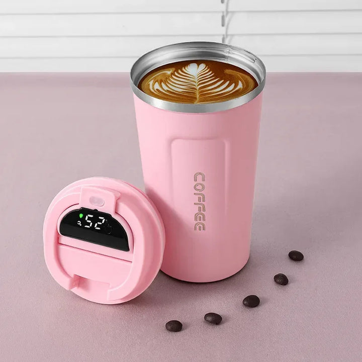 High-quality insulated drinkware smart thermos in metallic finish