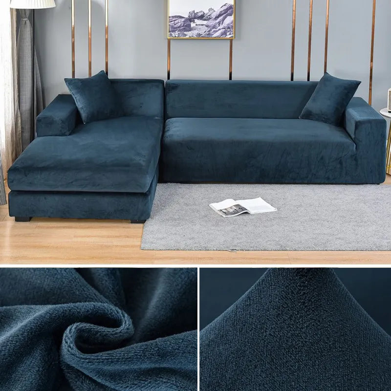 Modern living room featuring clean aesthetic with fitted couch slipcover