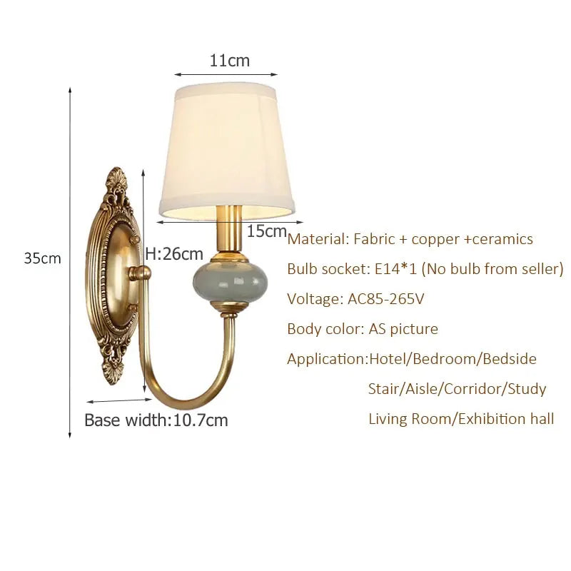 Technical drawing showing dimensions and specifications of the wall lamp