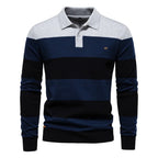 Theo | Men’s Striped Knit Long Sleeve Polo Sweater