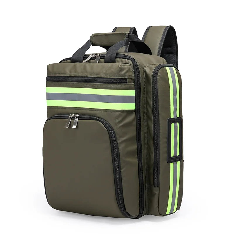 Top handle and modular webbing on the rugged survival backpack