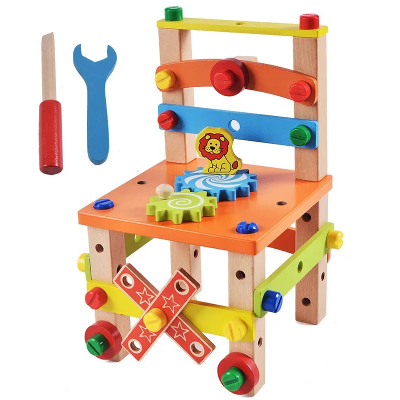 Montessori-inspired wooden kids tool kit for imaginative construction play