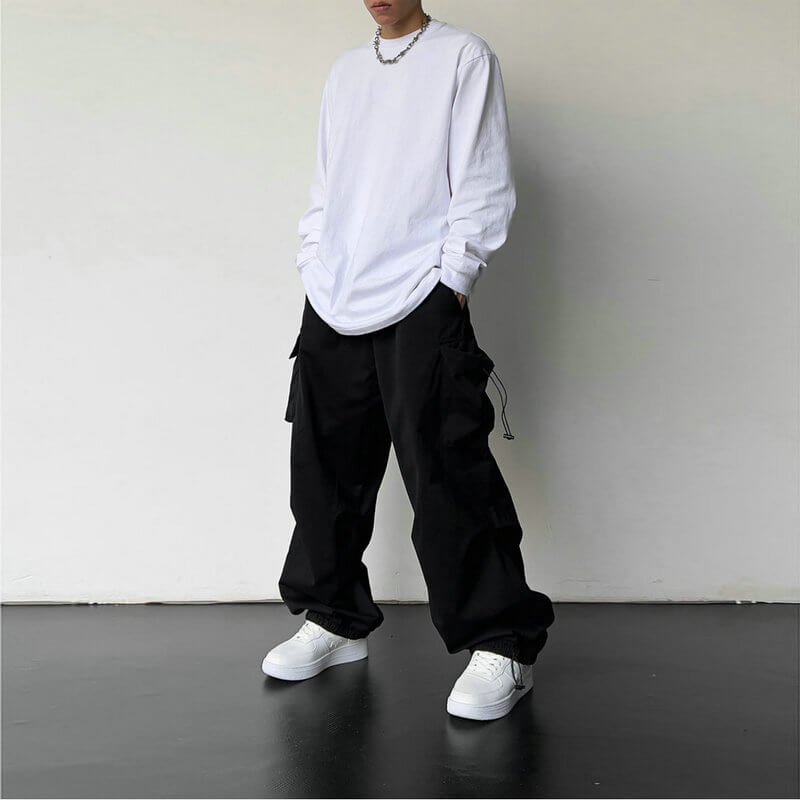 Casual pants mens bottoms close-up of the adjustable drawstring waistband