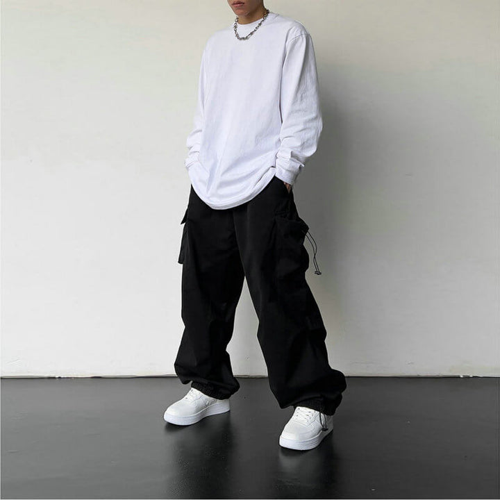 Casual pants mens bottoms close-up of the adjustable drawstring waistband