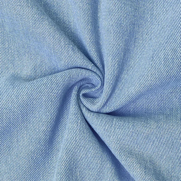 Close-up view of the lightweight blue fabric texture