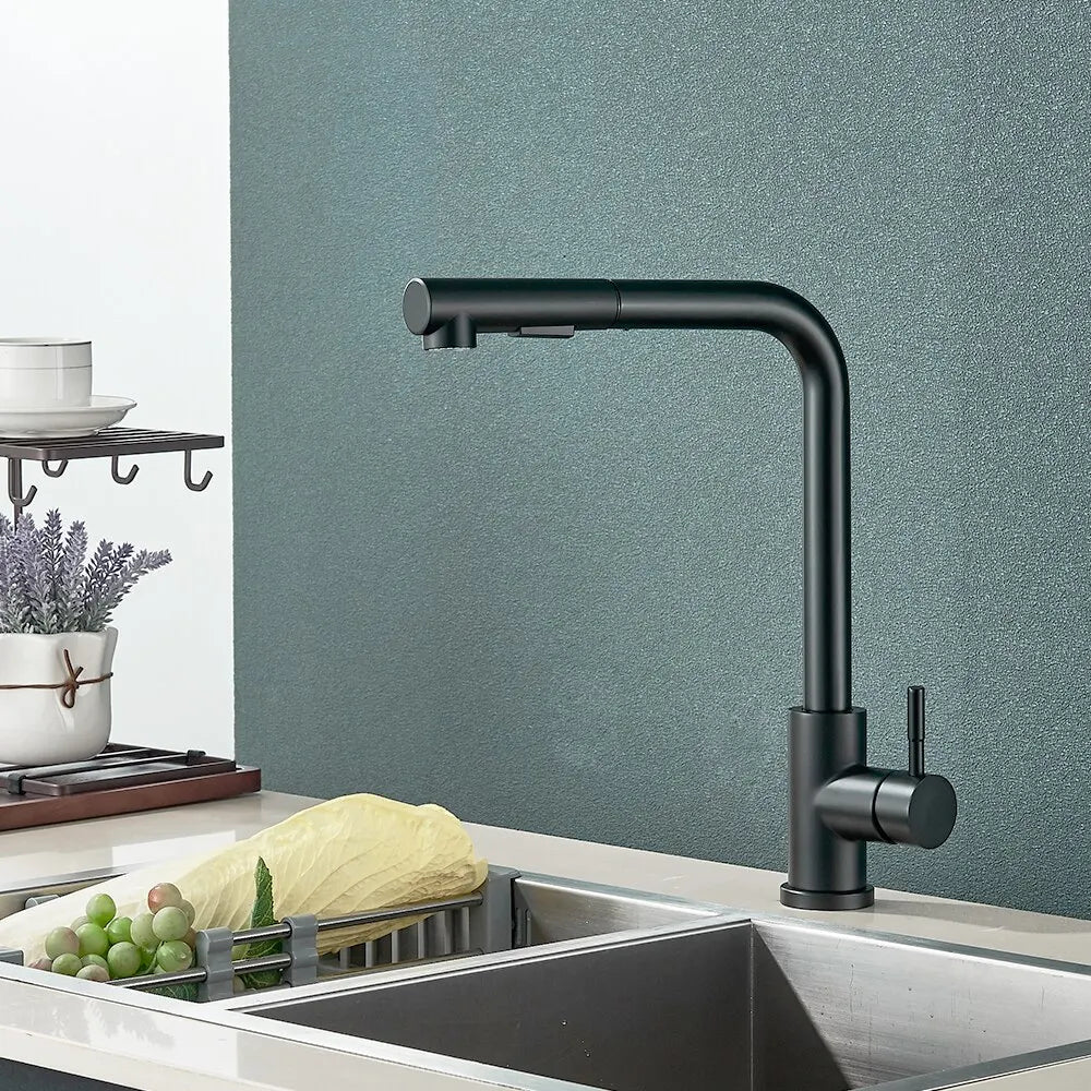 Brushed nickel pull-out kitchen faucet with dual-mode sprayer for modern home renovation