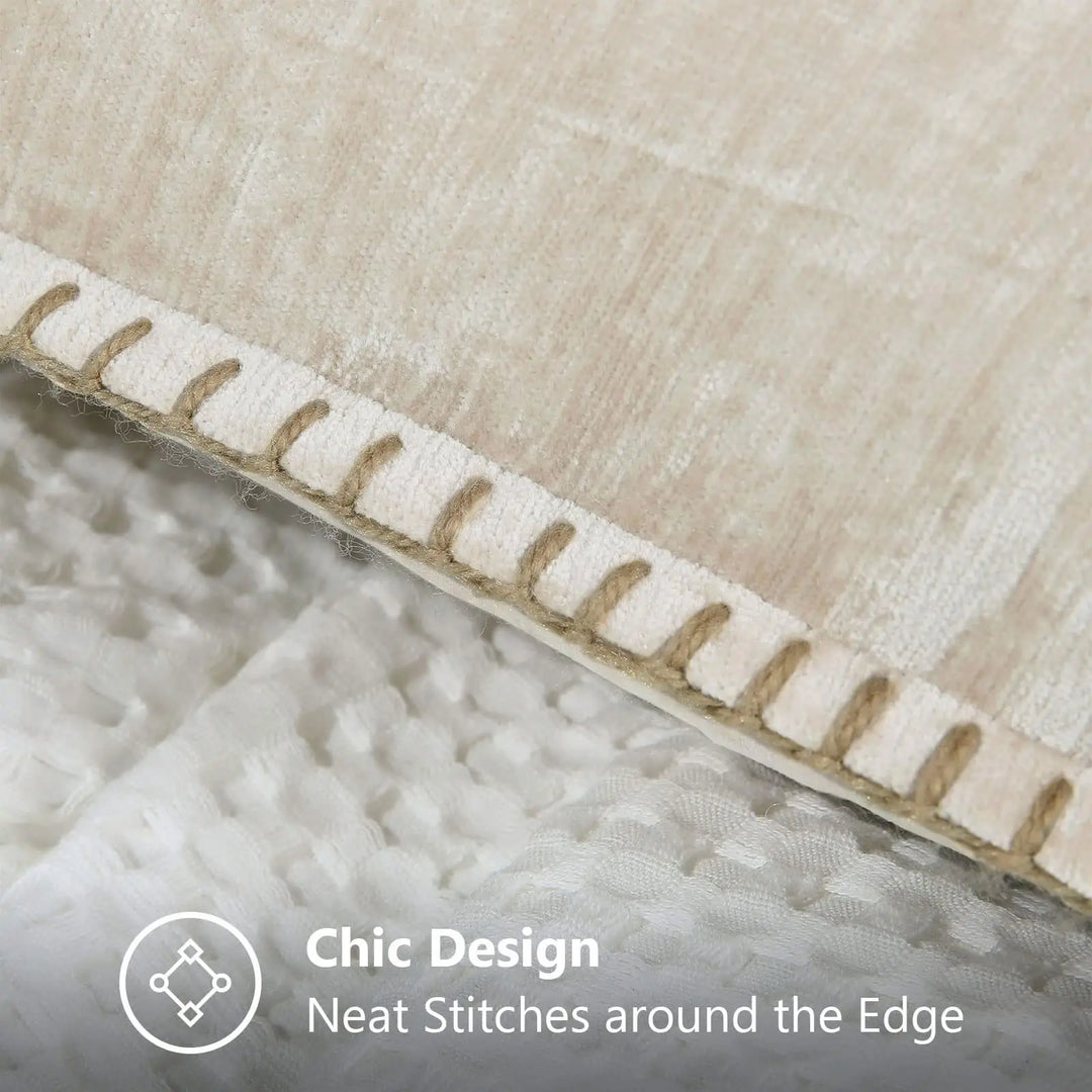 Clean-edged square chenille pillow cover ready for insert placement
