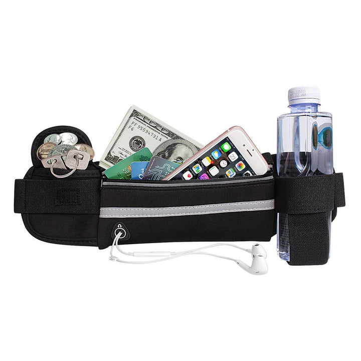 Unisex waterproof running belt in sleek black for fitness and workouts