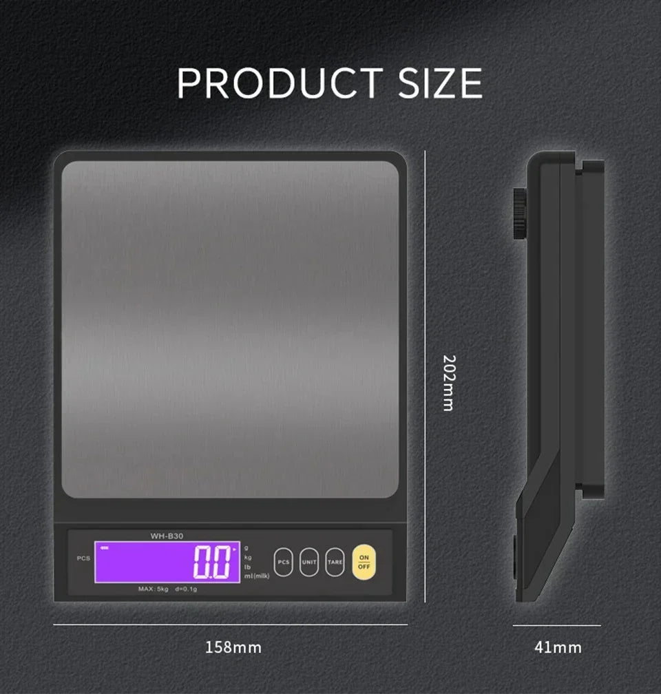 Waterproof digital kitchen scale with ingredients in bowls