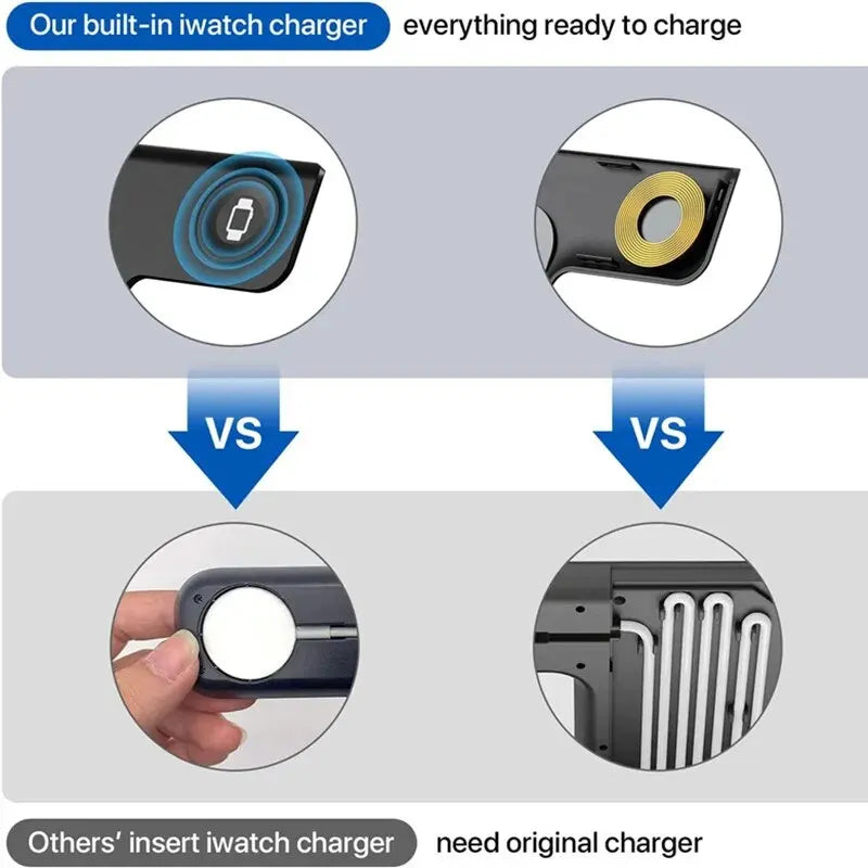 Foldable 3-in-1 wireless charging station compact for travel and phone accessories