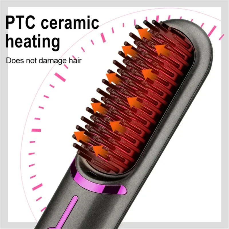 Close-up of heated ceramic teeth on the cordless hair straightening brush