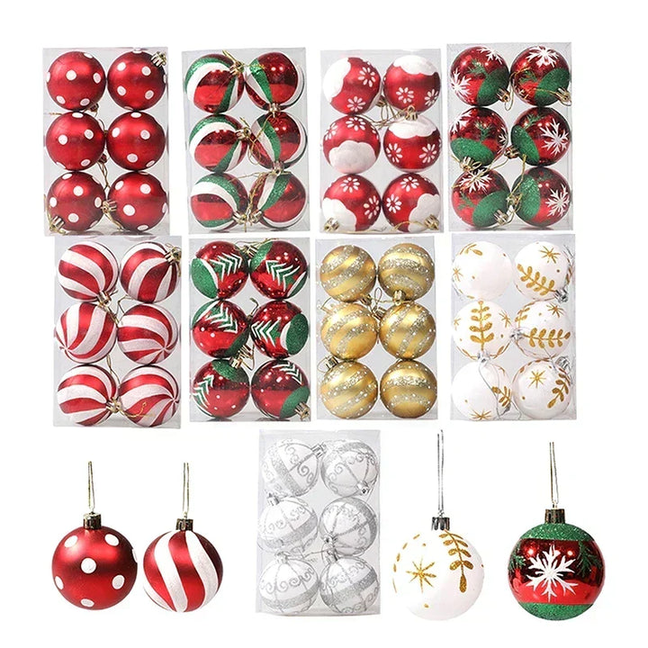 Collection of packaged Burswirl Christmas ornament sets in twelve varied designs