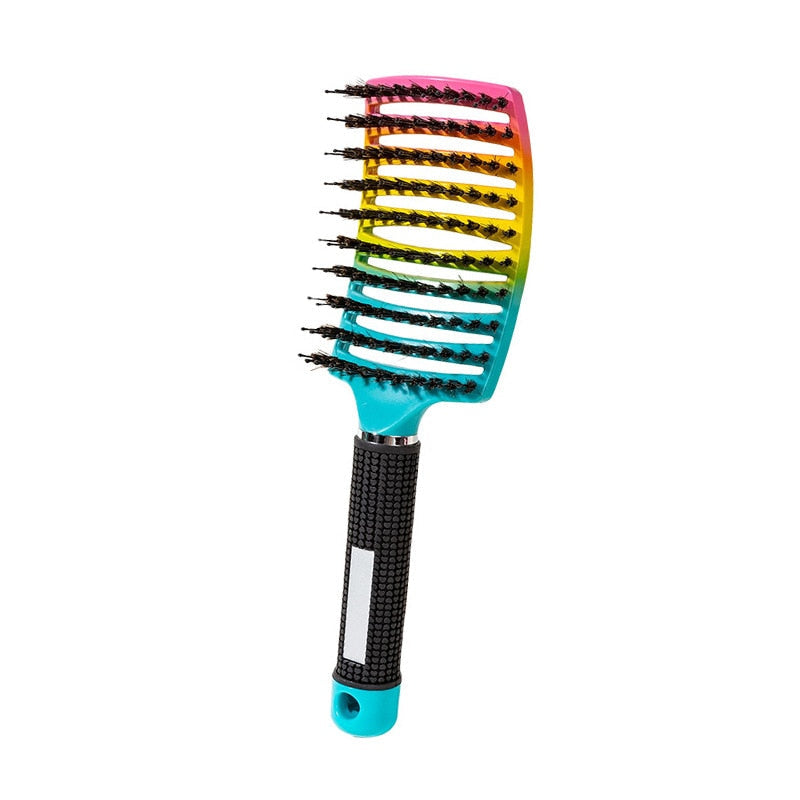 Detailed shot of bristle pattern on anti-static detangling hairbrush