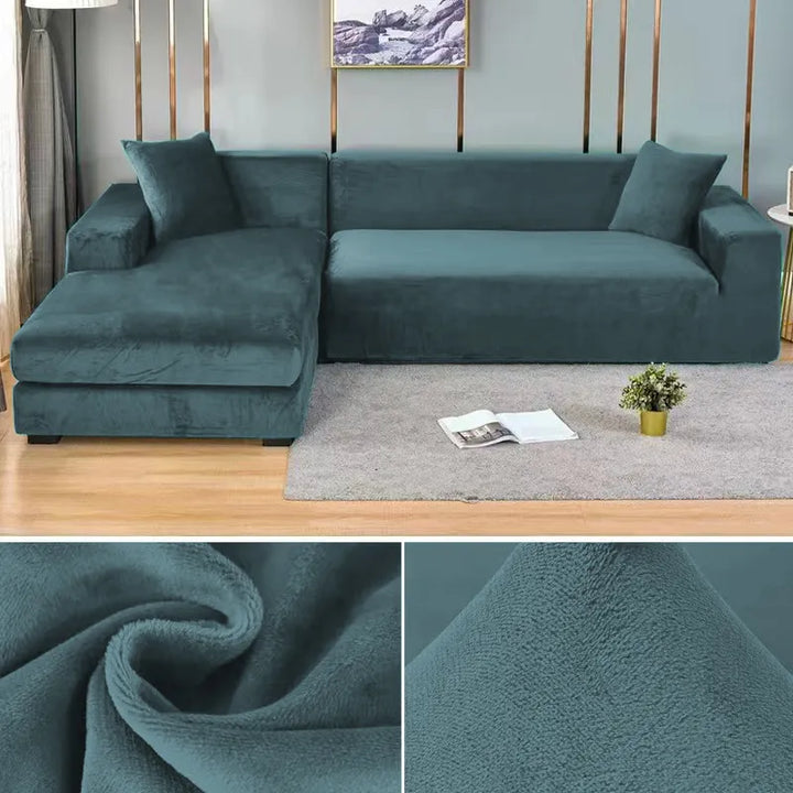 Protective stretch slipcover shielding sectional or standard sofa efficiently