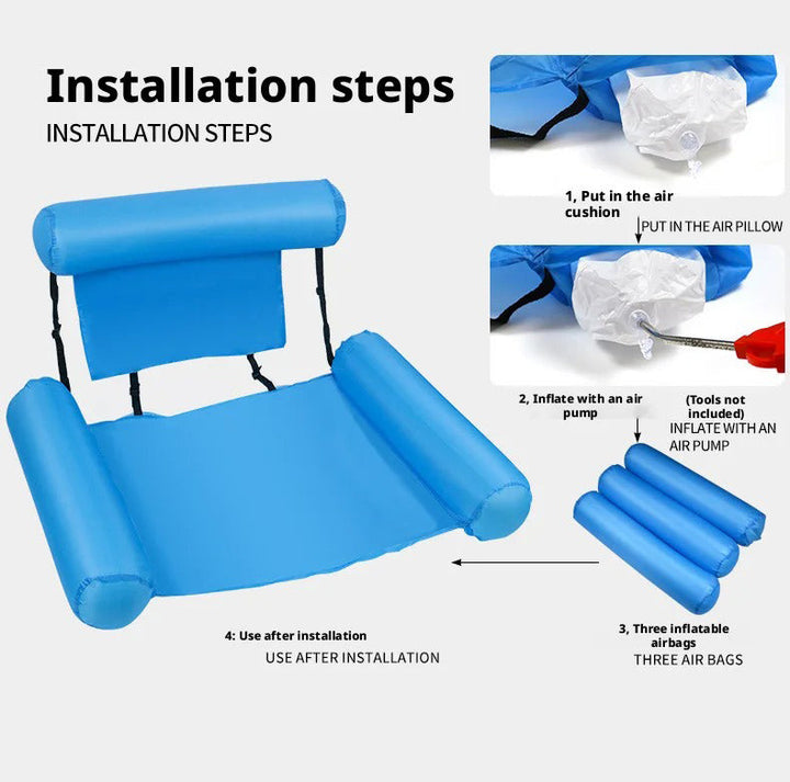 Inflatable water chair folded compactly as a convenient beach accessory