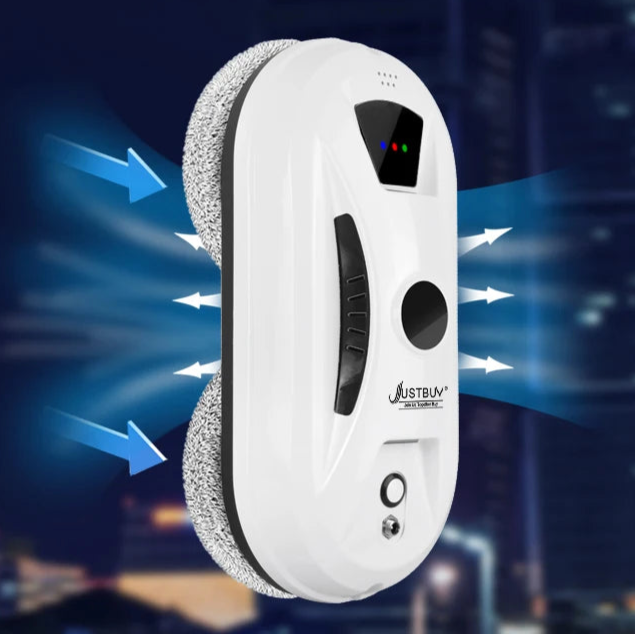 White window cleaning robot displaying high suction airflow indicators