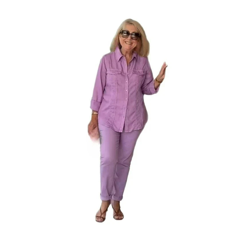 Womens timeless two-piece co-ord set styled as a versatile travel outfit for casual chic fashion.