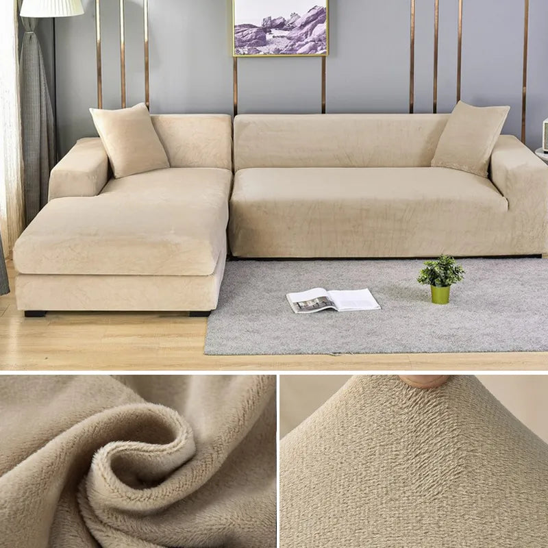 Flexible furniture slipcover adapting smoothly to curved sofa arms