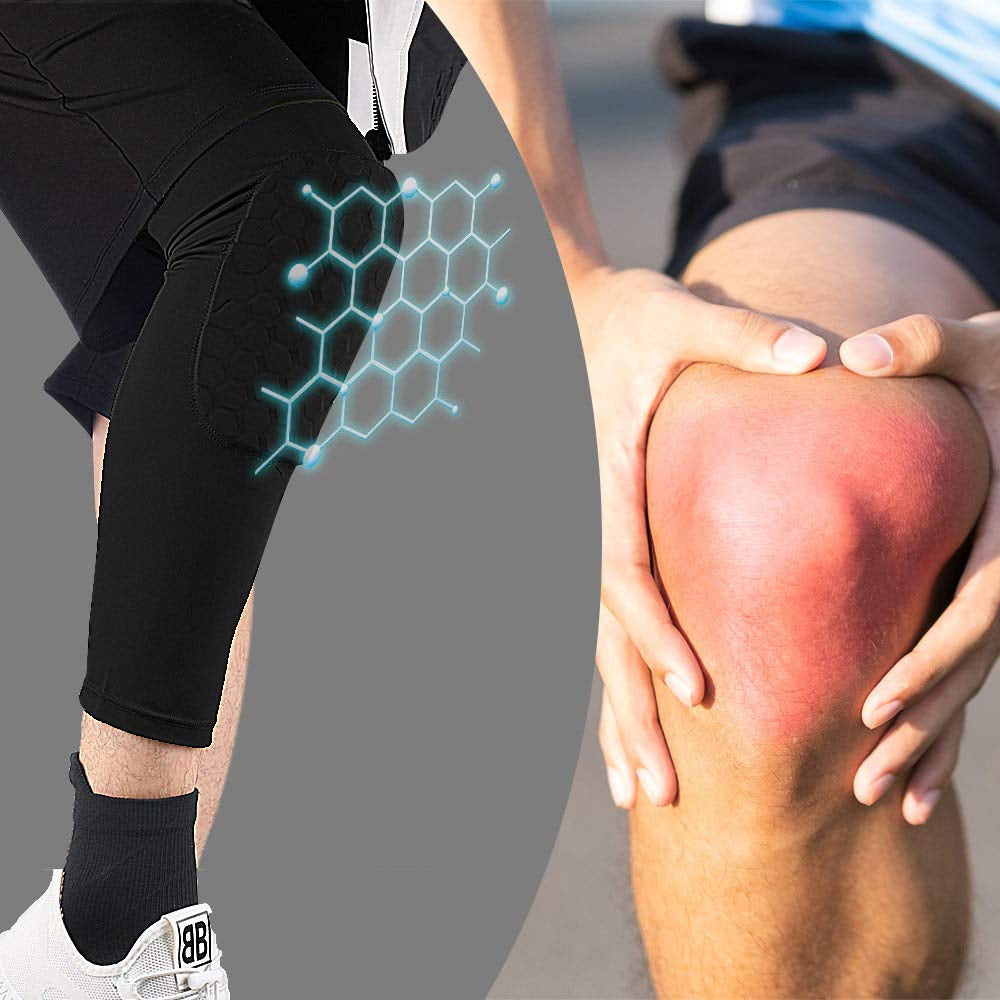 Athlete wearing honeycomb compression knee sleeve outdoors