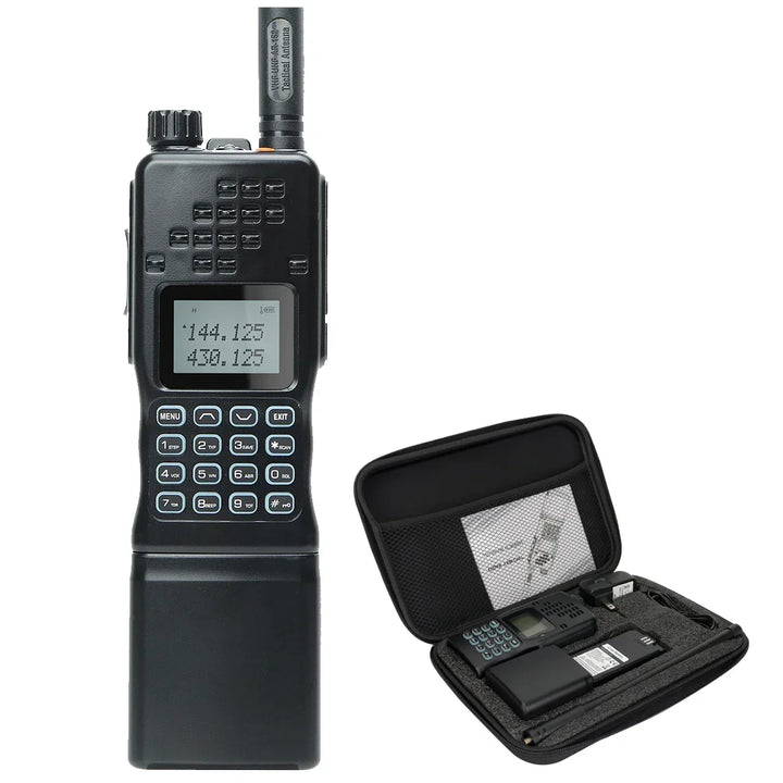 Dual-band walkie talkie battery pack detached from the main body