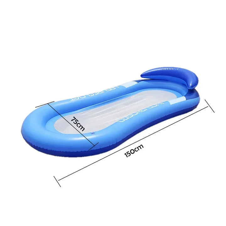 Durable pool float and water hammock showing ergonomic mesh seat design for cooling comfort