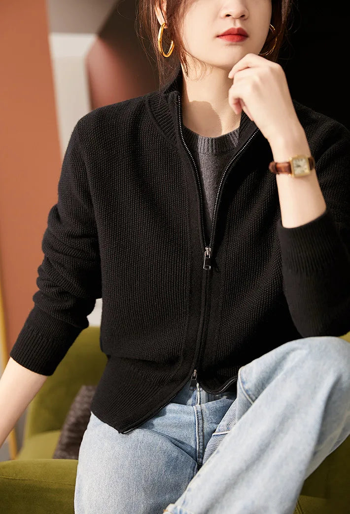 Casual everyday womens knitwear zip up top