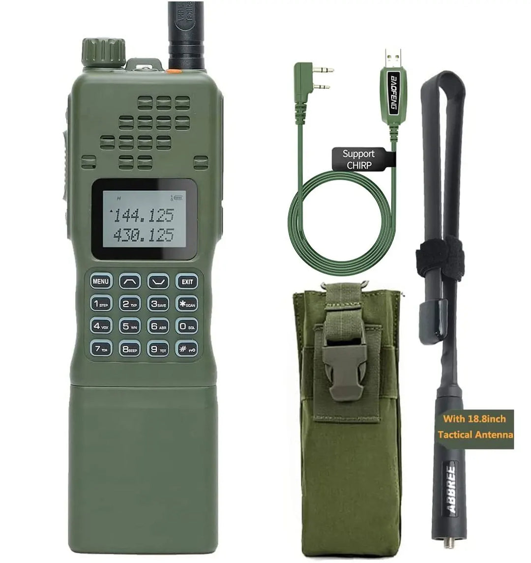 Long range communication radio back view with belt clip attached