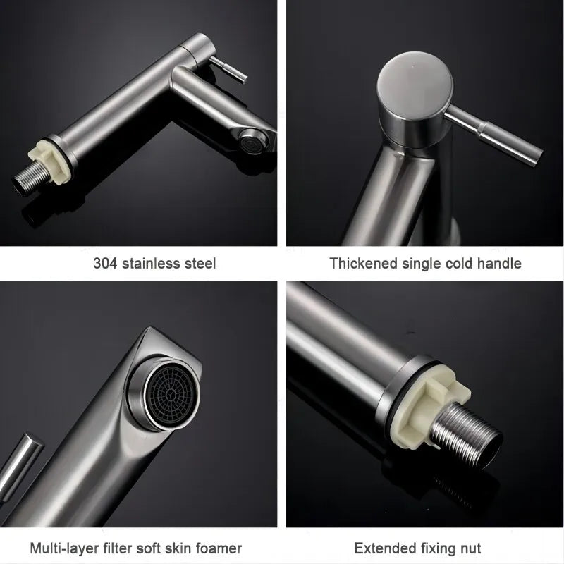 Modern stainless steel basin faucet with single handle for bathroom