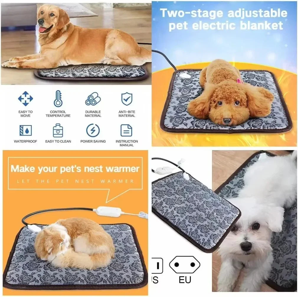 Close-up of waterproof dog heating pad showing texture and control panel