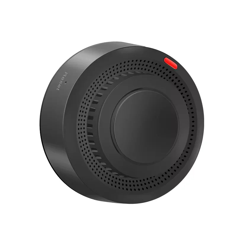 Single black smart smoke detector fire alarm closeup