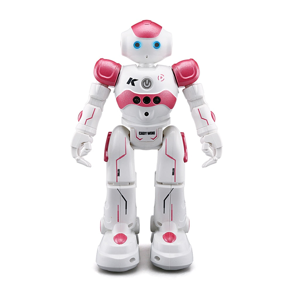 Child playing happily with the gesture sensing interactive robot toy