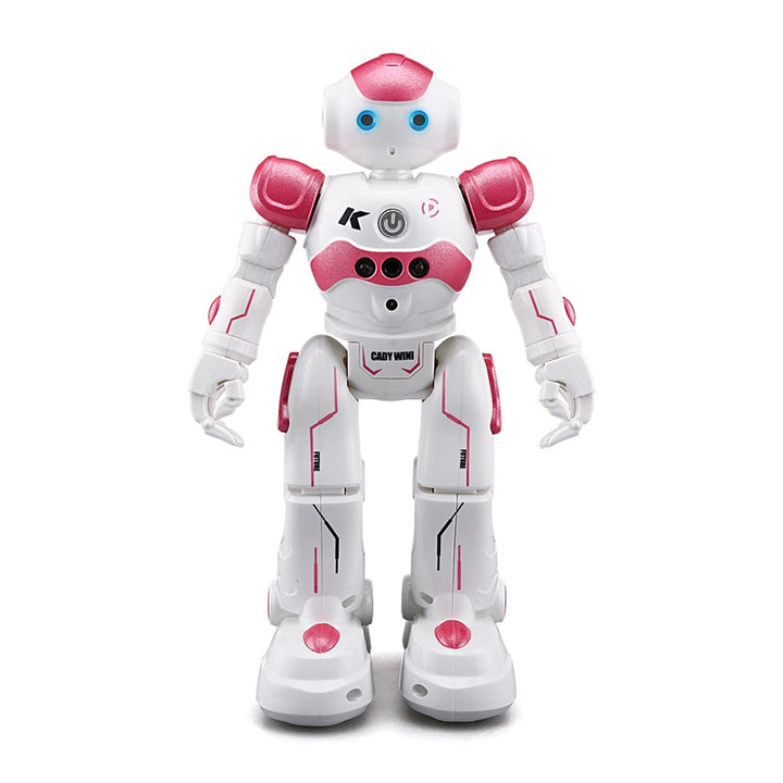 Child playing happily with the gesture sensing interactive robot toy