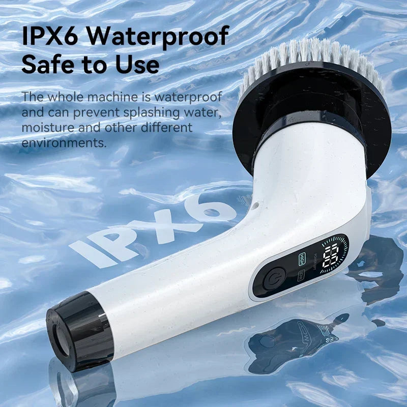 Rechargeable electric cleaning brush with extension handle for versatile home scrubbing tasks